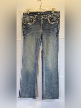 Grace in LA Plus Size P-Bootcut Embroidered Jeans 14